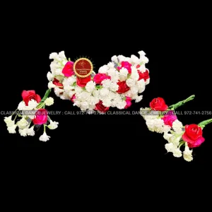 Babys Breath Pink and Red Flowers Veni Indian Hair piece | Hair Bun, Juda, Bridal Parties, Engagement, Weddings | Classical Dance Jewelry