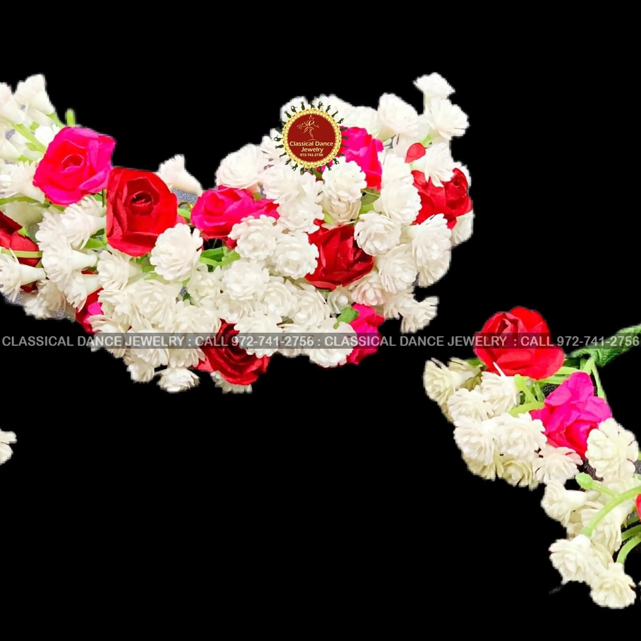 Babys Breath Pink and Red Flowers Veni Indian Hair piece | Hair Bun, Juda, Bridal Parties, Engagement, Weddings | Classical Dance Jewelry