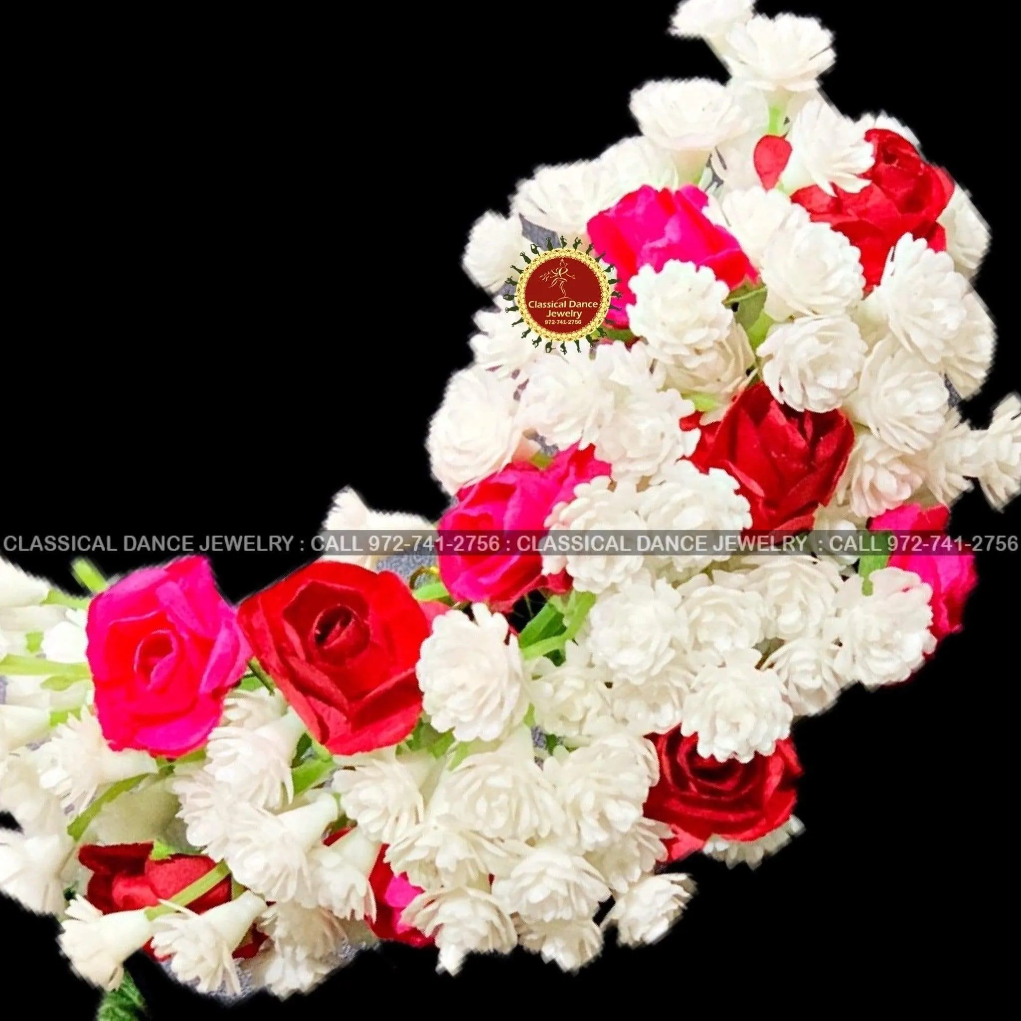 Babys Breath Pink and Red Flowers Veni Indian Hair piece | Hair Bun, Juda, Bridal Parties, Engagement, Weddings | Classical Dance Jewelry