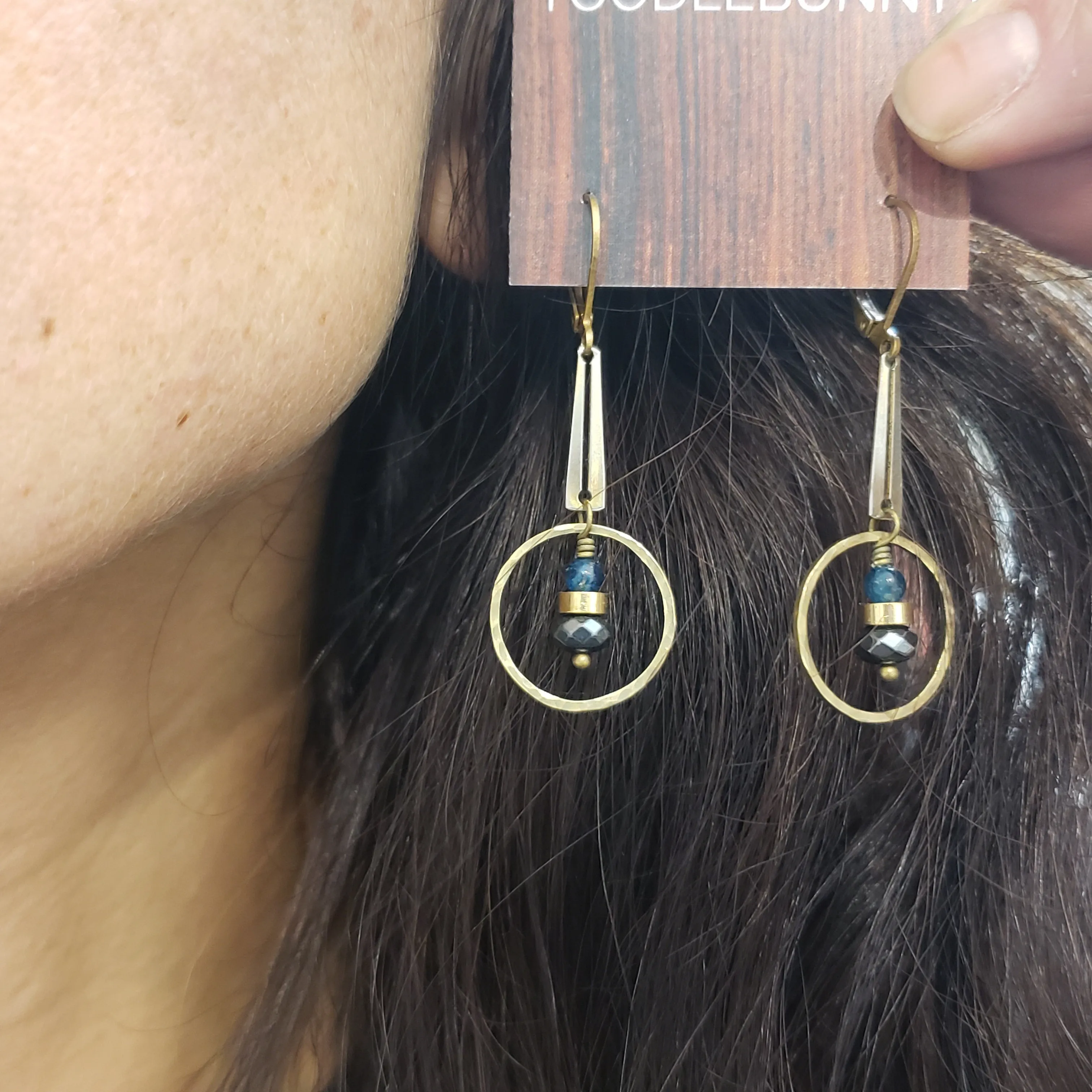 Bar Ring Drop Earrings - Apatite