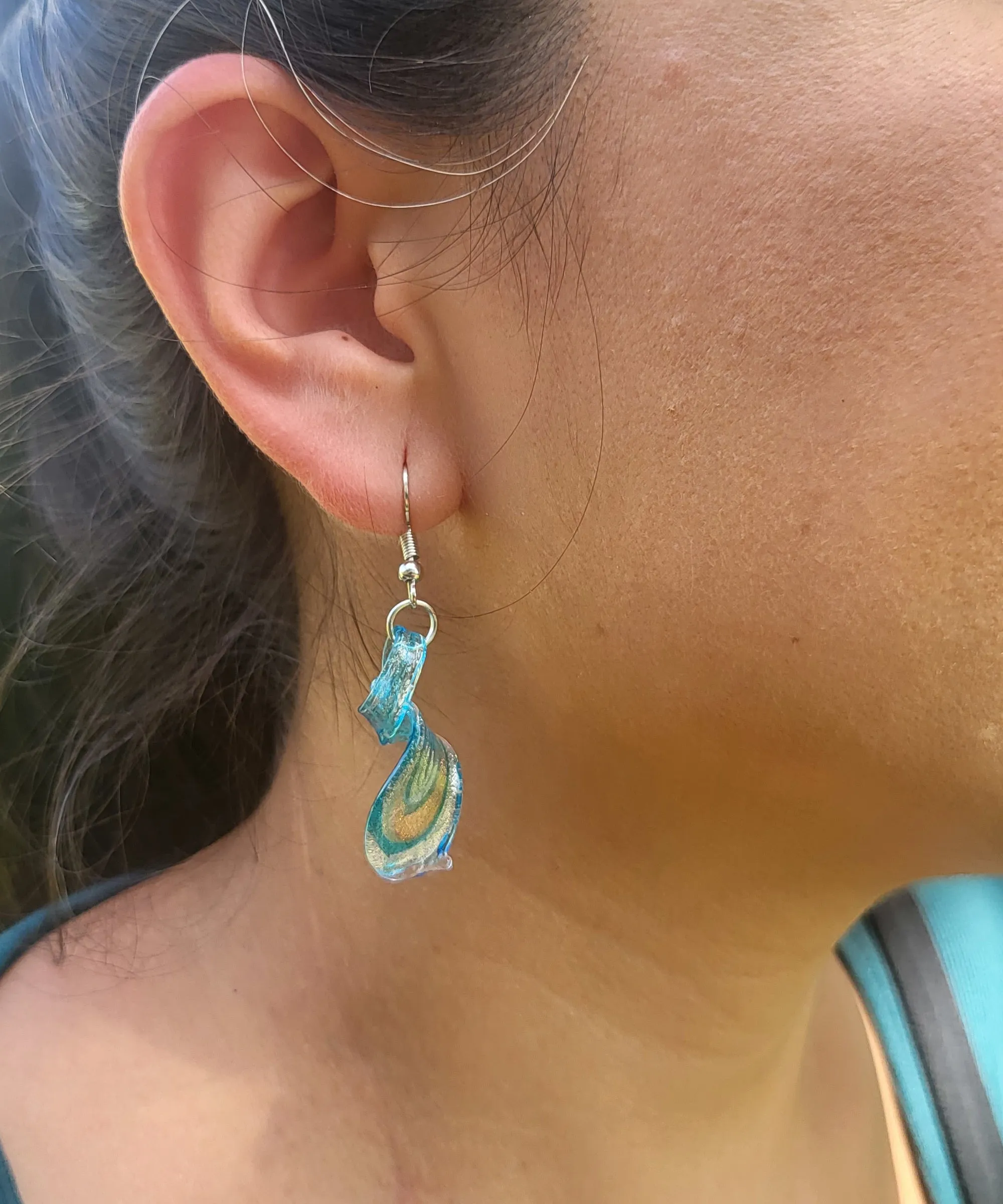 BESHEEK | Handmade Aqua Blue Twisted Twirl Drop Blown Glass Earrings