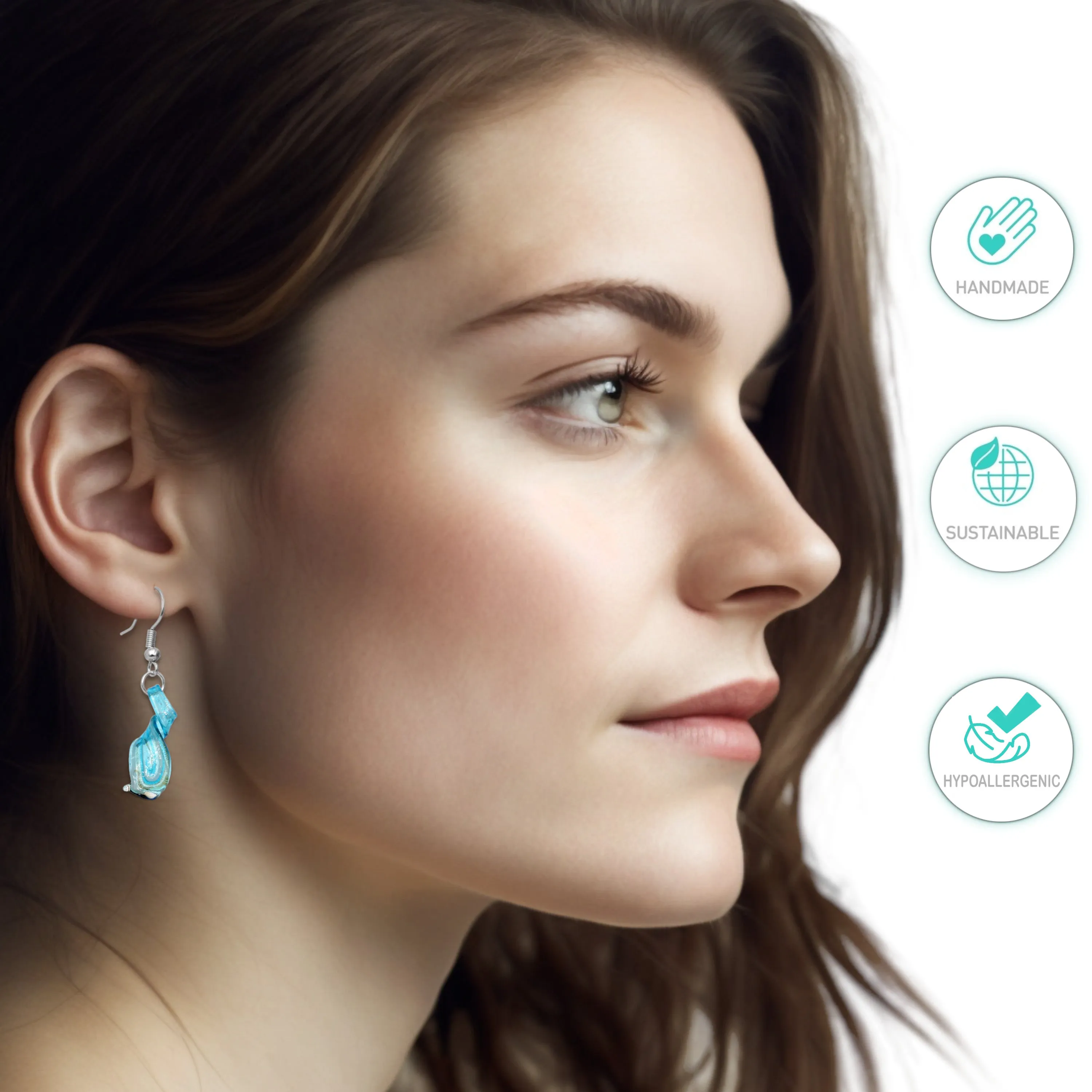 BESHEEK | Handmade Aqua Blue Twisted Twirl Drop Blown Glass Earrings