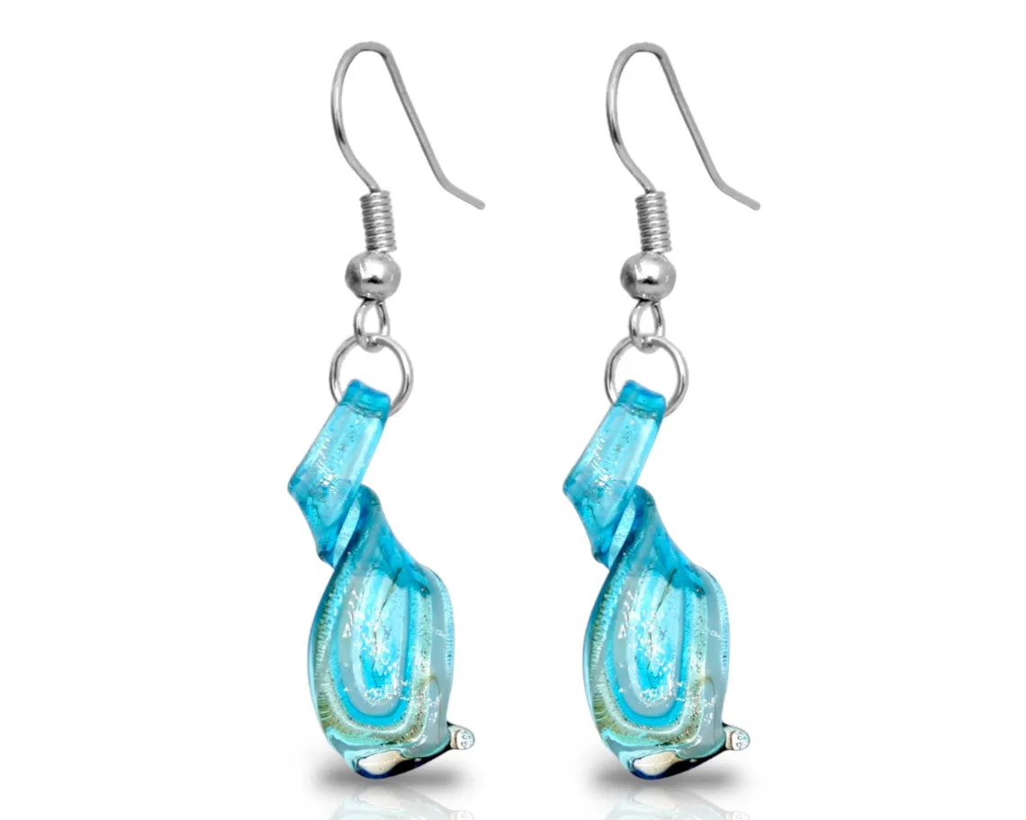 BESHEEK | Handmade Aqua Blue Twisted Twirl Drop Blown Glass Earrings