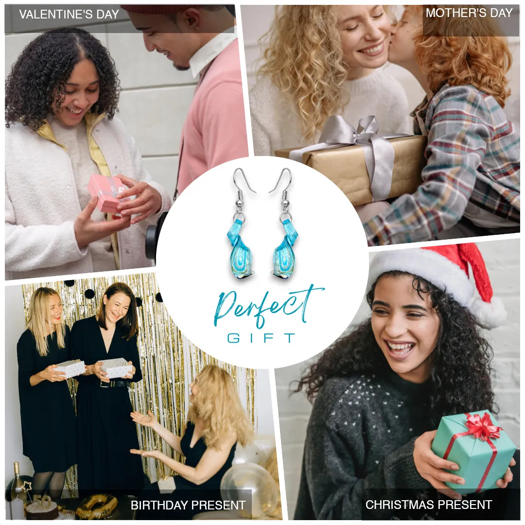 BESHEEK | Handmade Aqua Blue Twisted Twirl Drop Blown Glass Earrings
