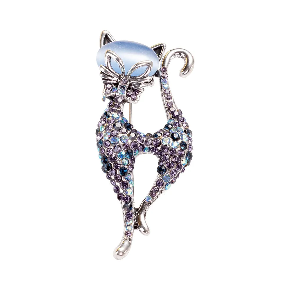 Blue Cats Eye Cat Brooch Pin Jewelry