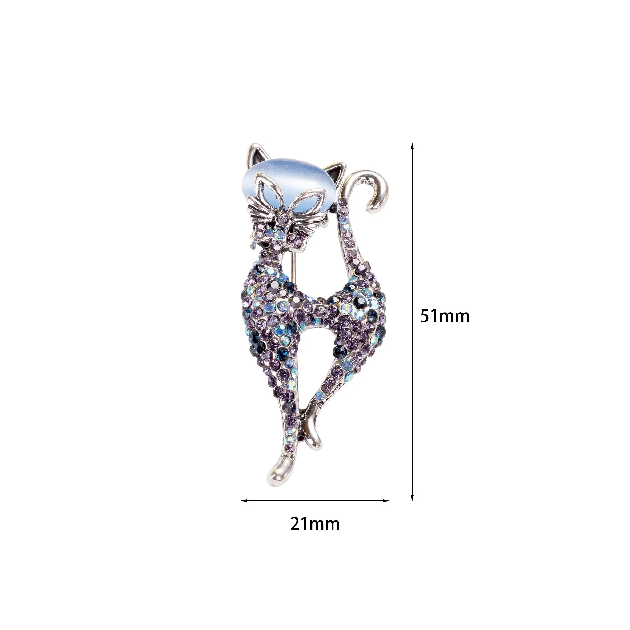 Blue Cats Eye Cat Brooch Pin Jewelry