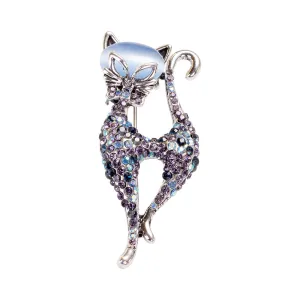 Blue Cats Eye Cat Brooch Pin Jewelry