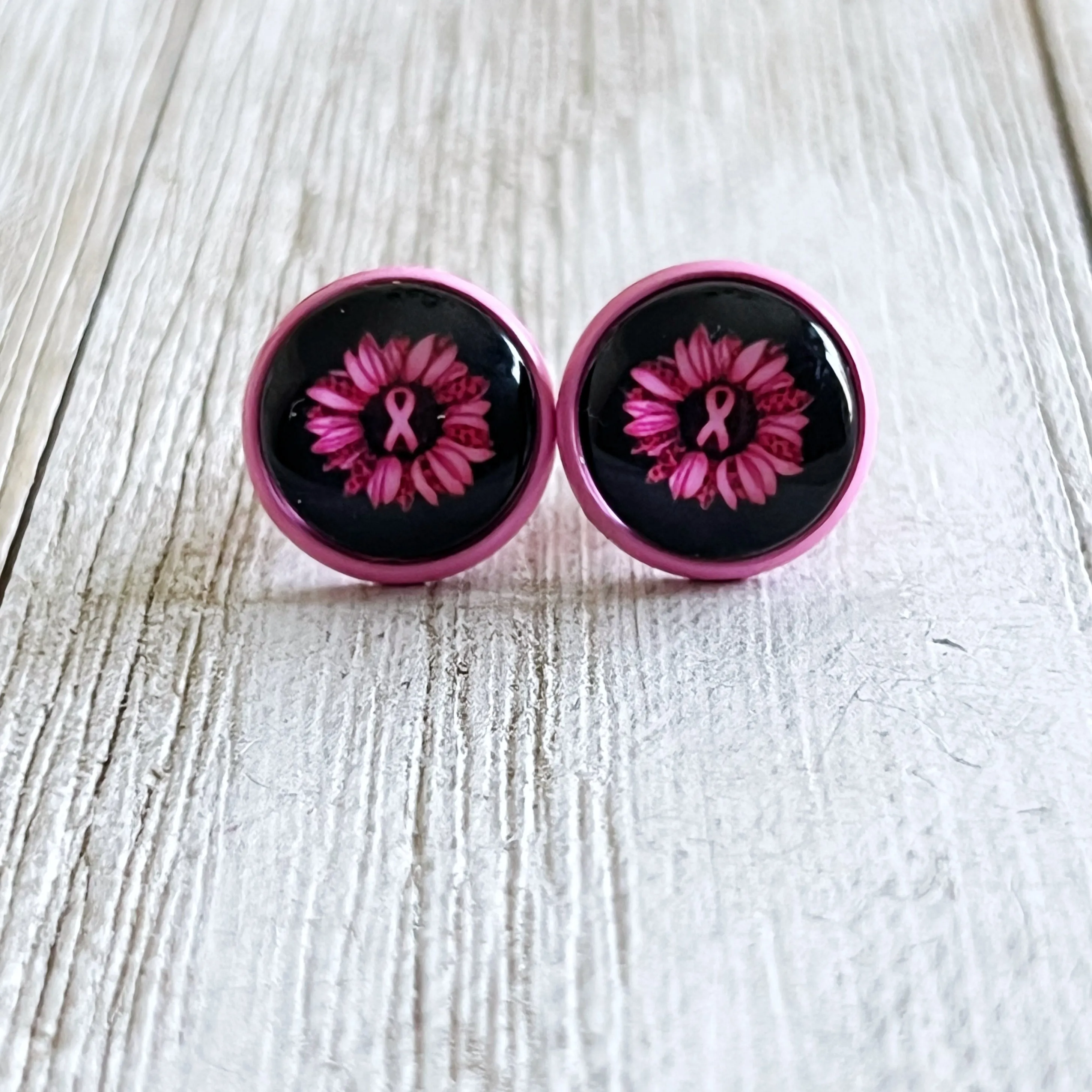 Breast Cancer Awareness Pink Sunflower Stud Earrings - Stylish and Supportive Accessories