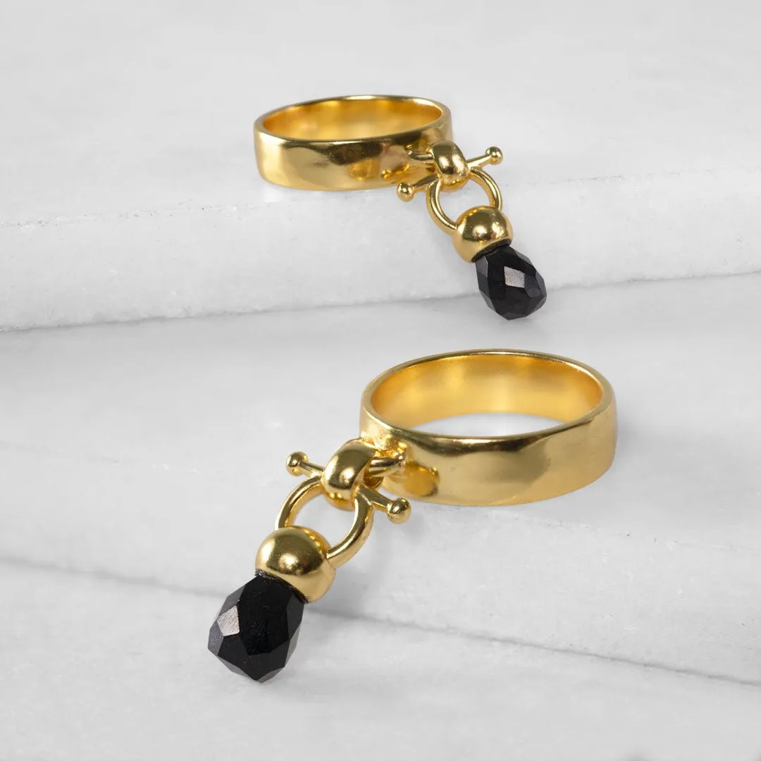Brio - Black Onyx Gemstone Design and 14K Gold on Sterling Silver Horse Bit Ring