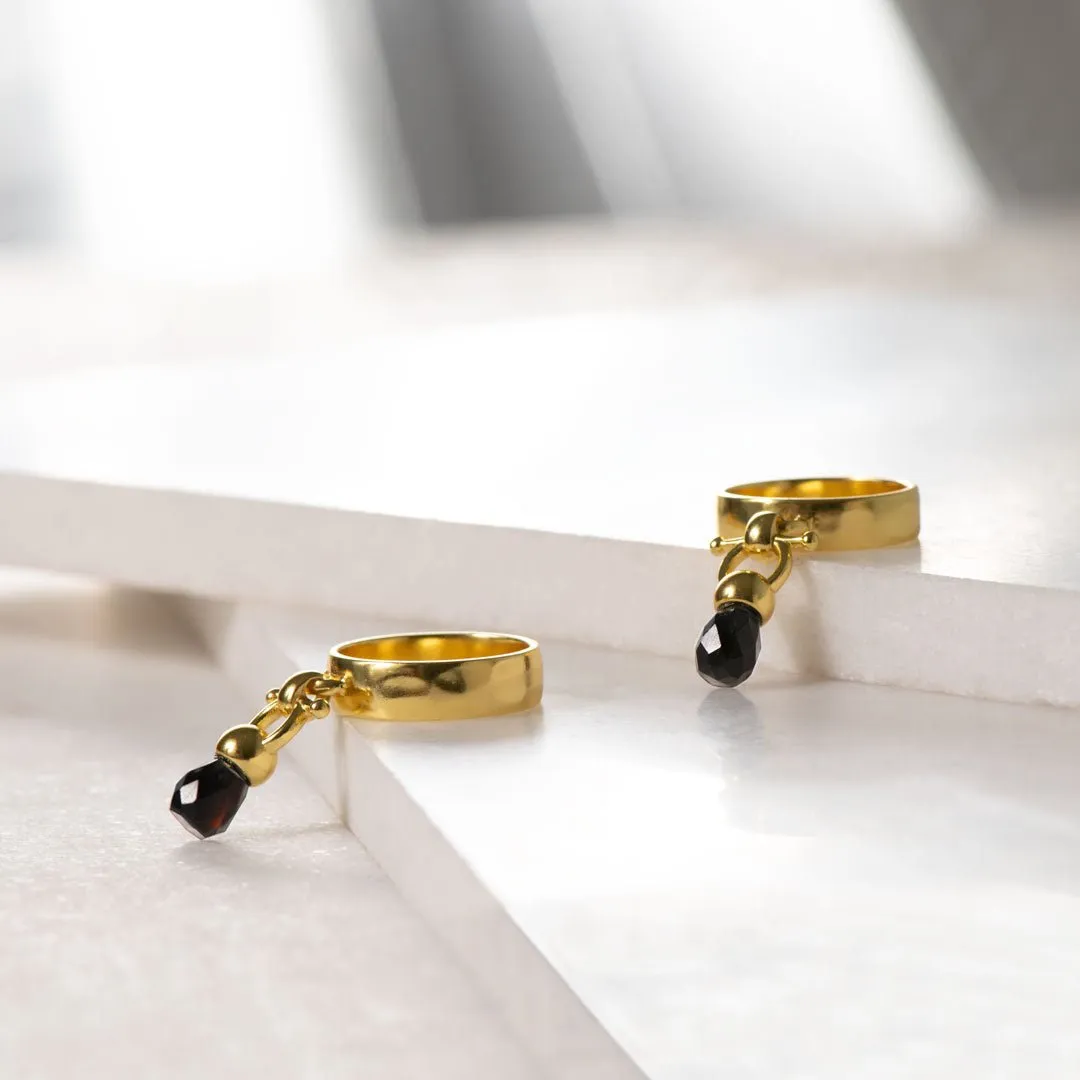Brio - Black Onyx Gemstone Design and 14K Gold on Sterling Silver Horse Bit Ring