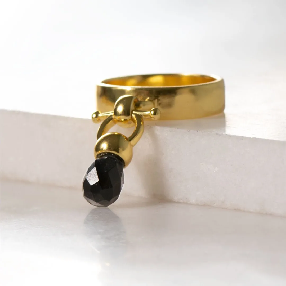 Brio - Black Onyx Gemstone Design and 14K Gold on Sterling Silver Horse Bit Ring