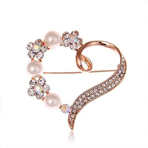 Brooch Heart Brooches for Women Love Party Office Brooch Pin Gifts Jewelry Gift Cute Brooch for Women Girls (Metal Color : Silver)