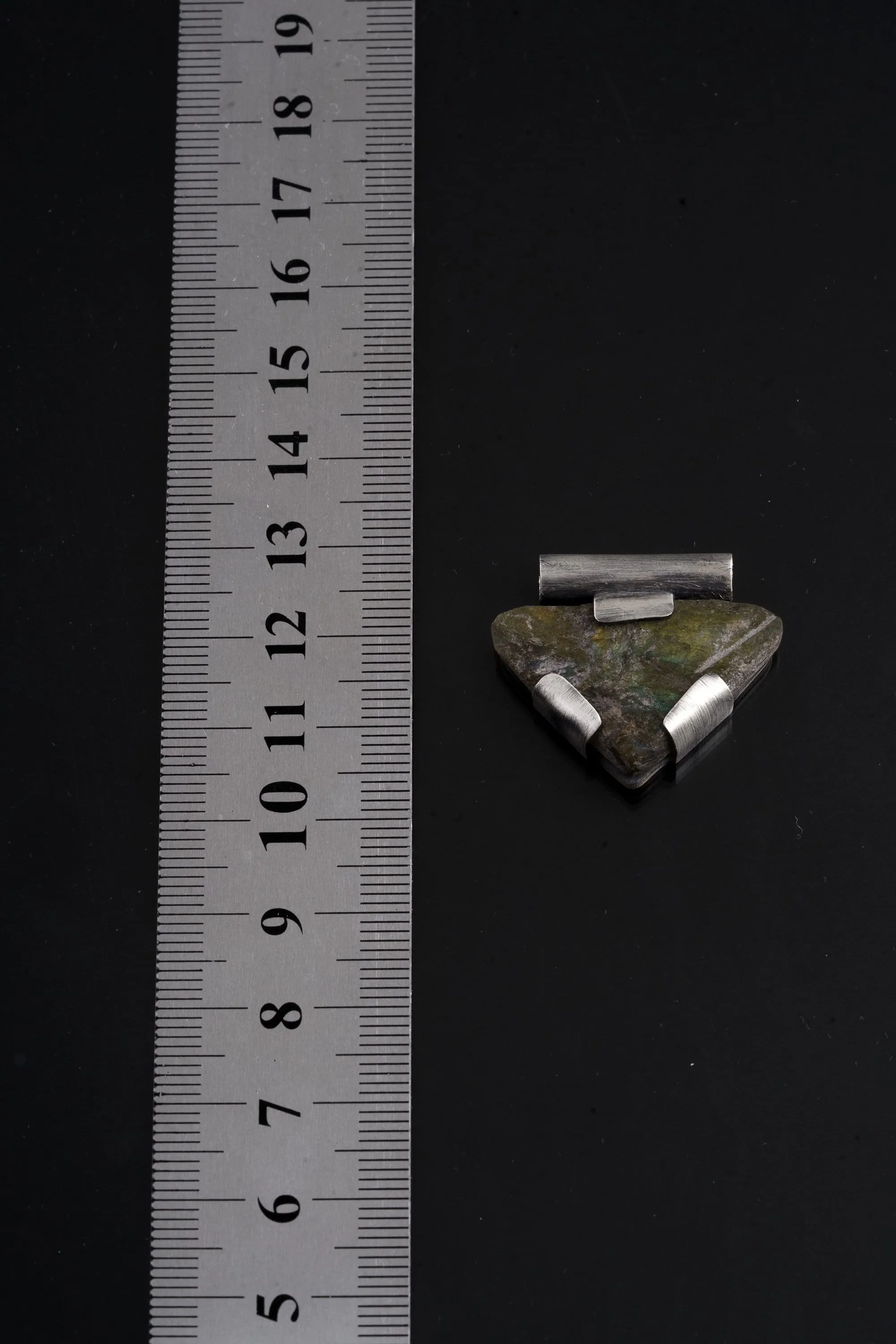 Brutalist Industrial Raw Labradorite Necklace - Oxidised & Brushed Sterling Silver - Strong Claw Setting - Crystal Pendant