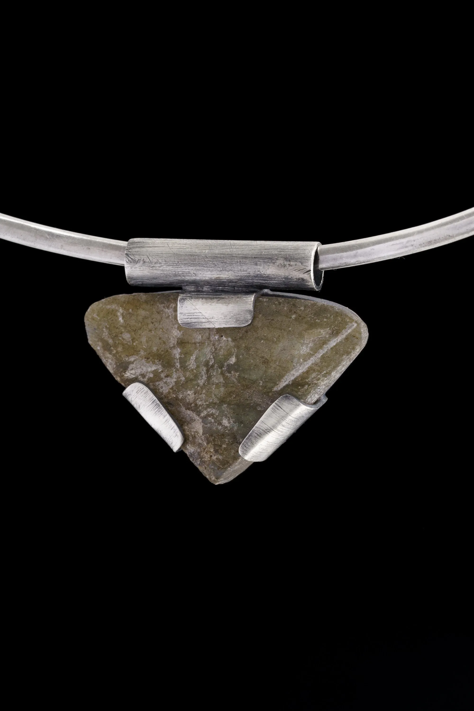 Brutalist Industrial Raw Labradorite Necklace - Oxidised & Brushed Sterling Silver - Strong Claw Setting - Crystal Pendant