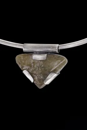 Brutalist Industrial Raw Labradorite Necklace - Oxidised & Brushed Sterling Silver - Strong Claw Setting - Crystal Pendant