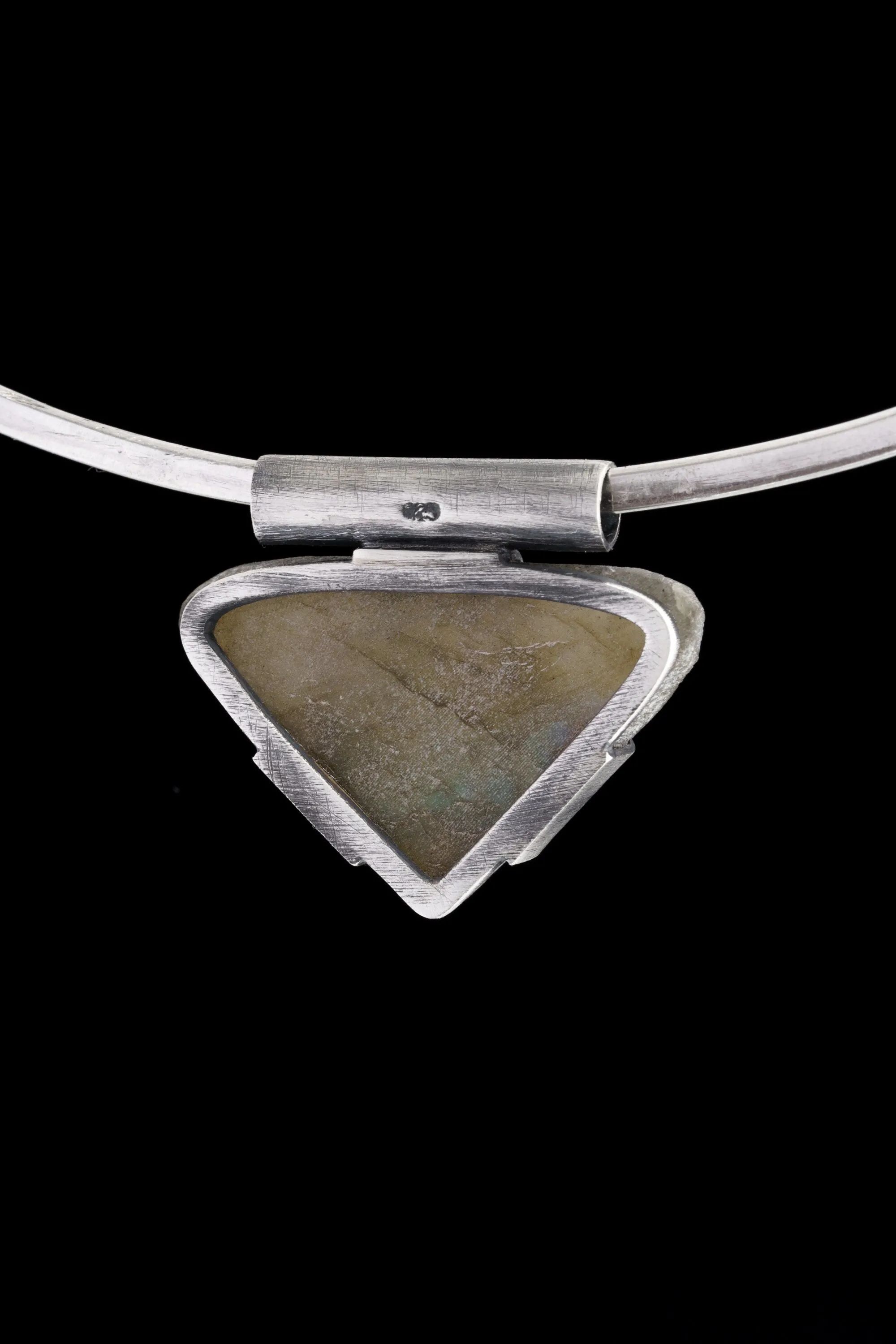 Brutalist Industrial Raw Labradorite Necklace - Oxidised & Brushed Sterling Silver - Strong Claw Setting - Crystal Pendant