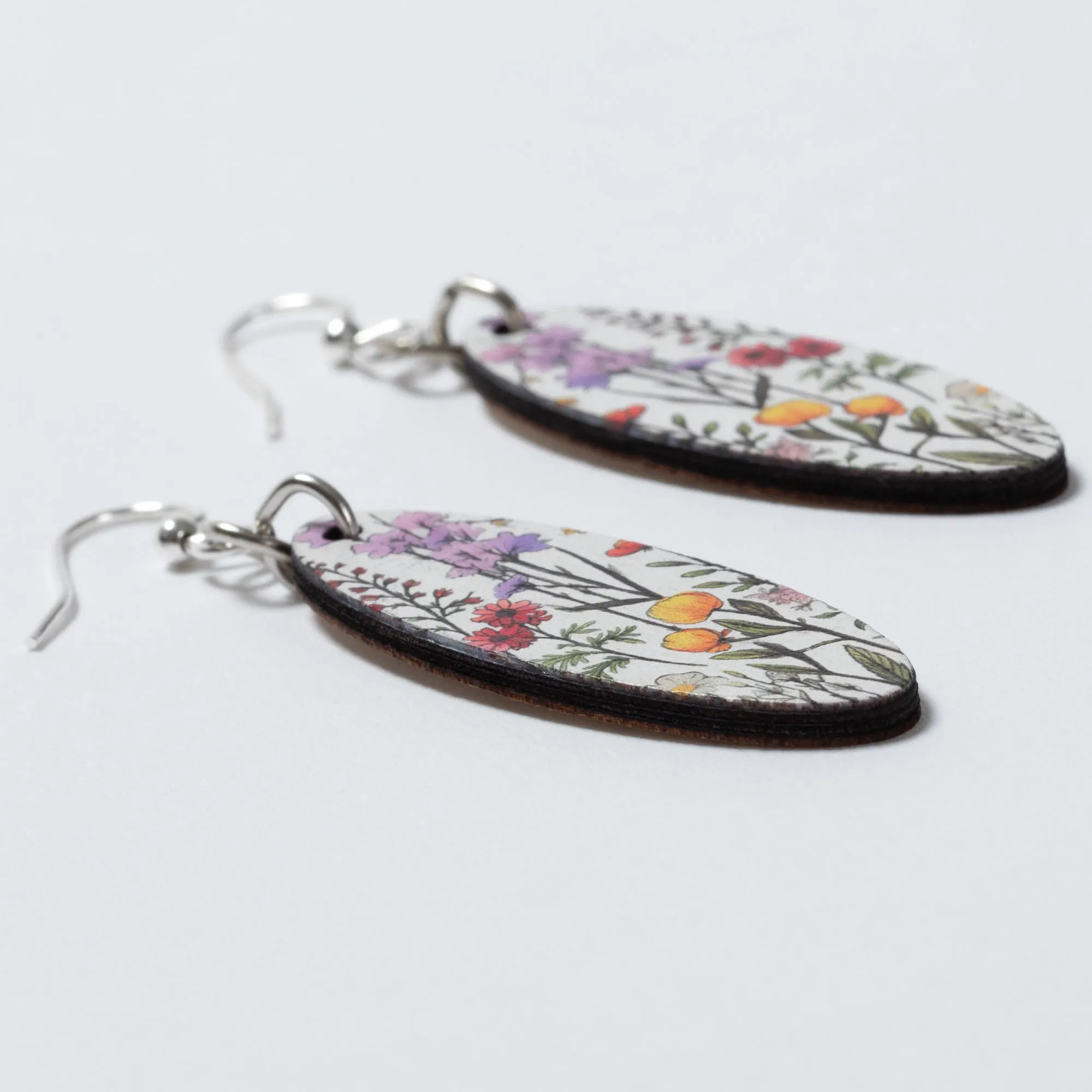 California Wild Flowers Blossom Wood Earrings