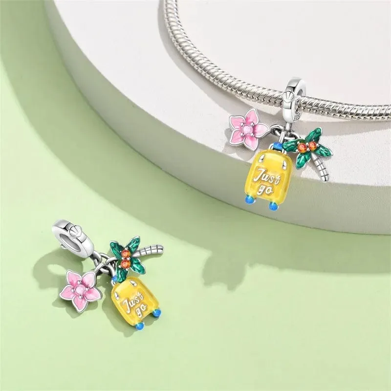 Cherry Blossom, Suitcase & Palm Triple Dangle Charm