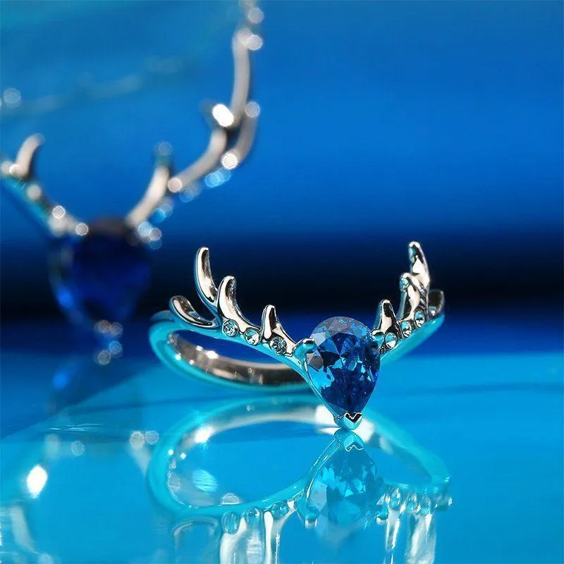 Christmas Reindeer Ring Platinum Plated 925 Sterling Silver