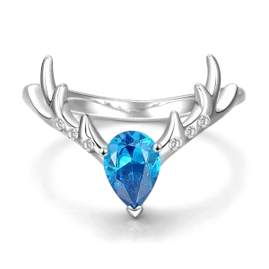 Christmas Reindeer Ring Platinum Plated 925 Sterling Silver