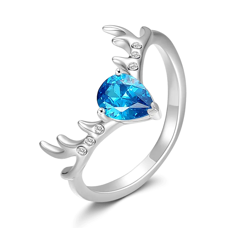 Christmas Reindeer Ring Platinum Plated 925 Sterling Silver