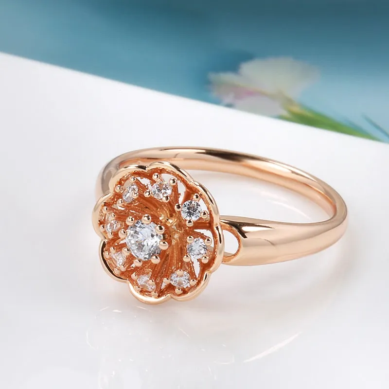 Claw Inlay Zircon Geometric Design Flower Rings for Women