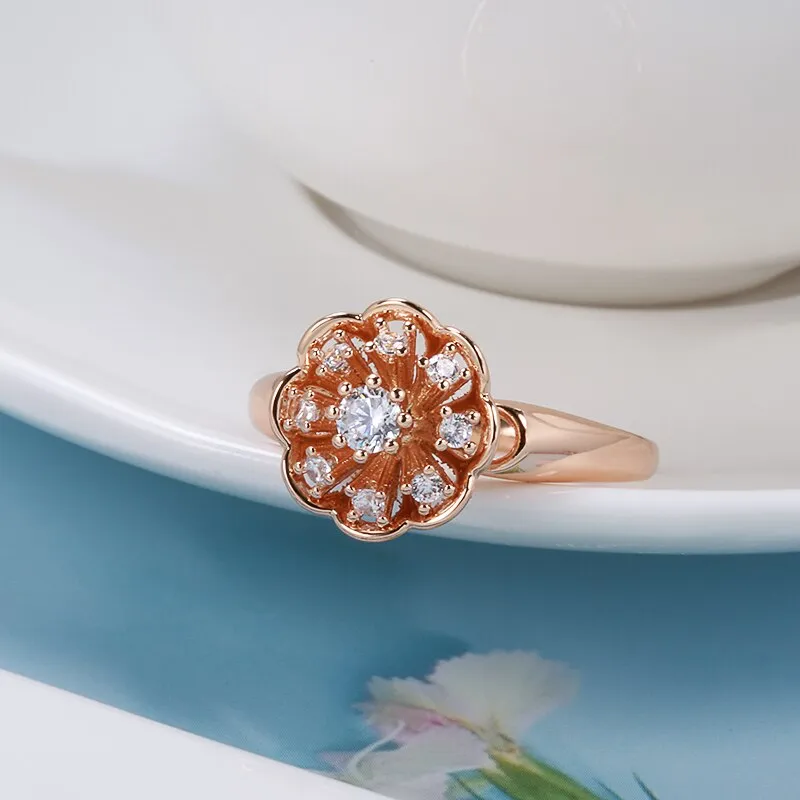 Claw Inlay Zircon Geometric Design Flower Rings for Women