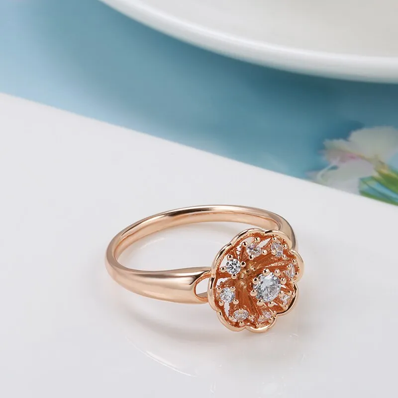 Claw Inlay Zircon Geometric Design Flower Rings for Women