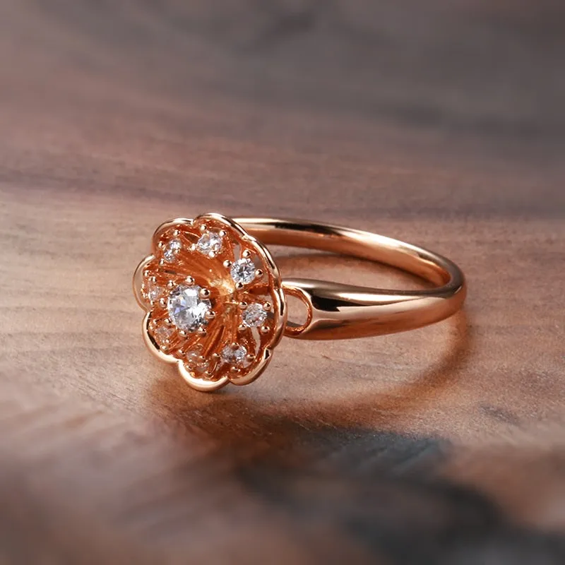Claw Inlay Zircon Geometric Design Flower Rings for Women