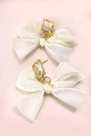 Clear Stone Sheer Bow Earrings