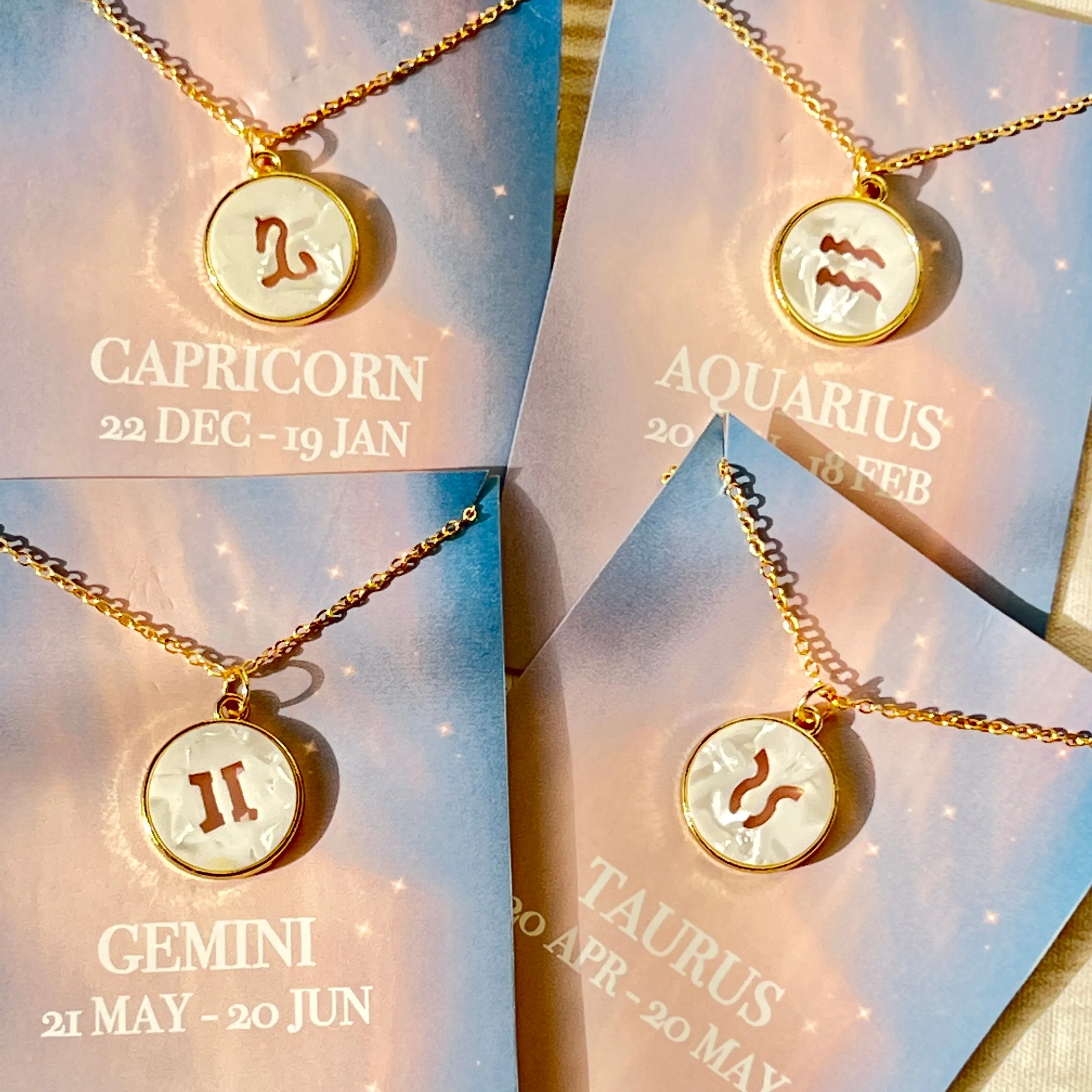 Constellation Mother of Pearl Shell Charm Pendant Gold Necklace - White - Capricorn