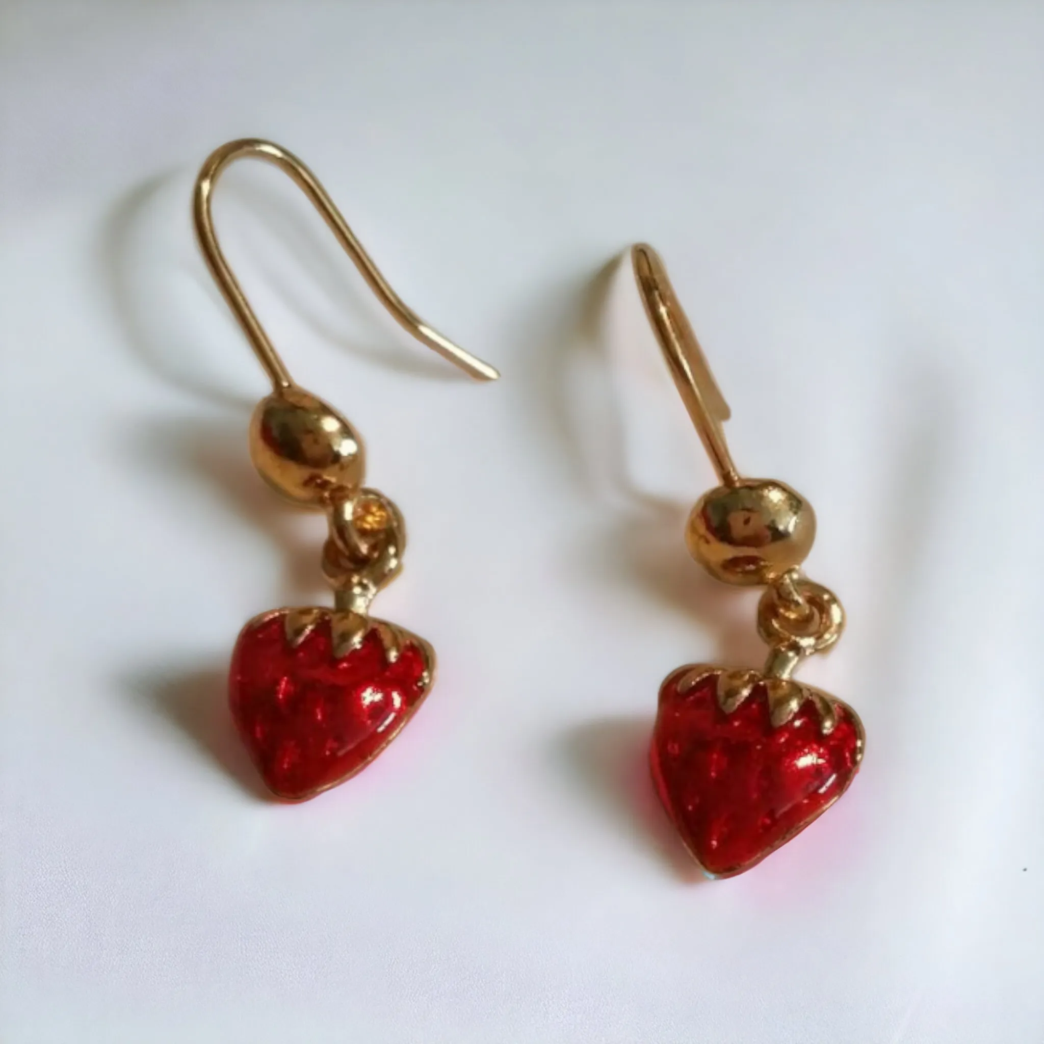 Coro Strawberry Non-allergenic Earrings Red & Gold Summer Attire