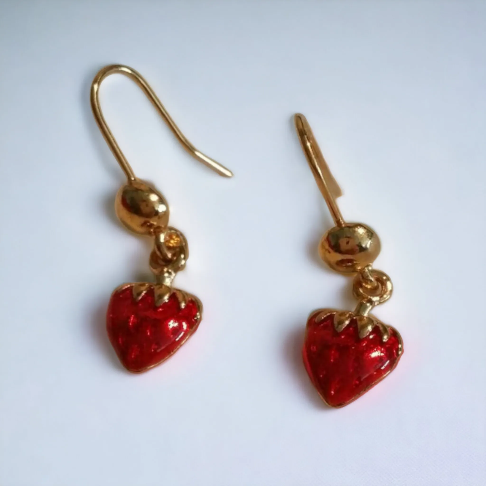 Coro Strawberry Non-allergenic Earrings Red & Gold Summer Attire