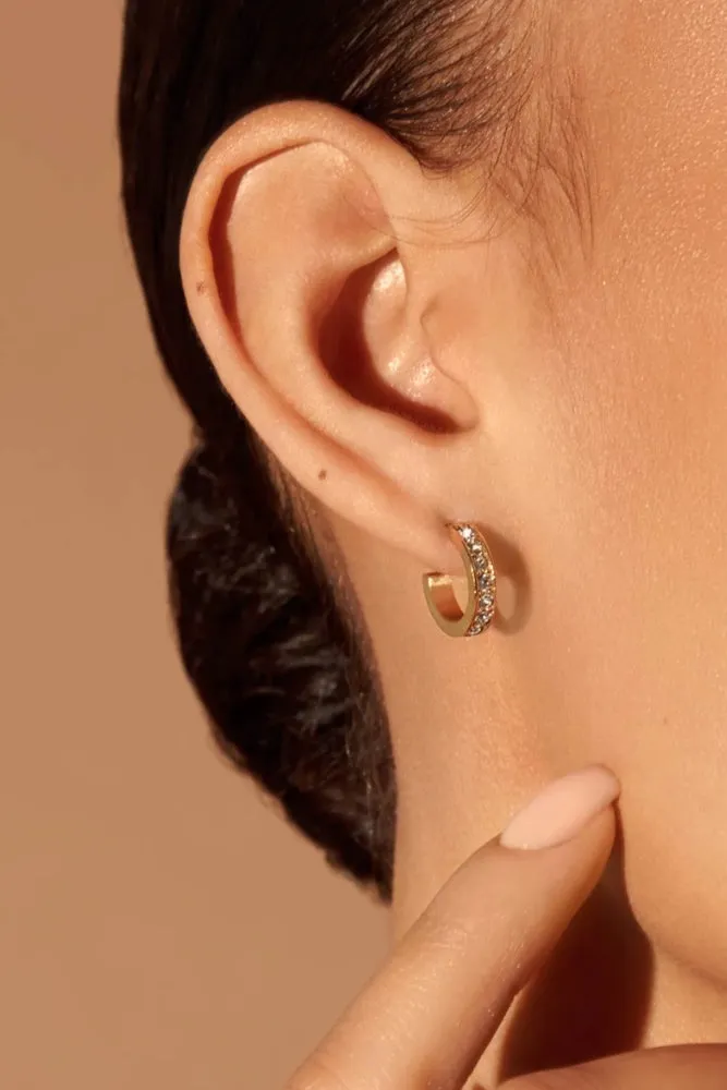 Crystal Hoops Earrings Large - Gold