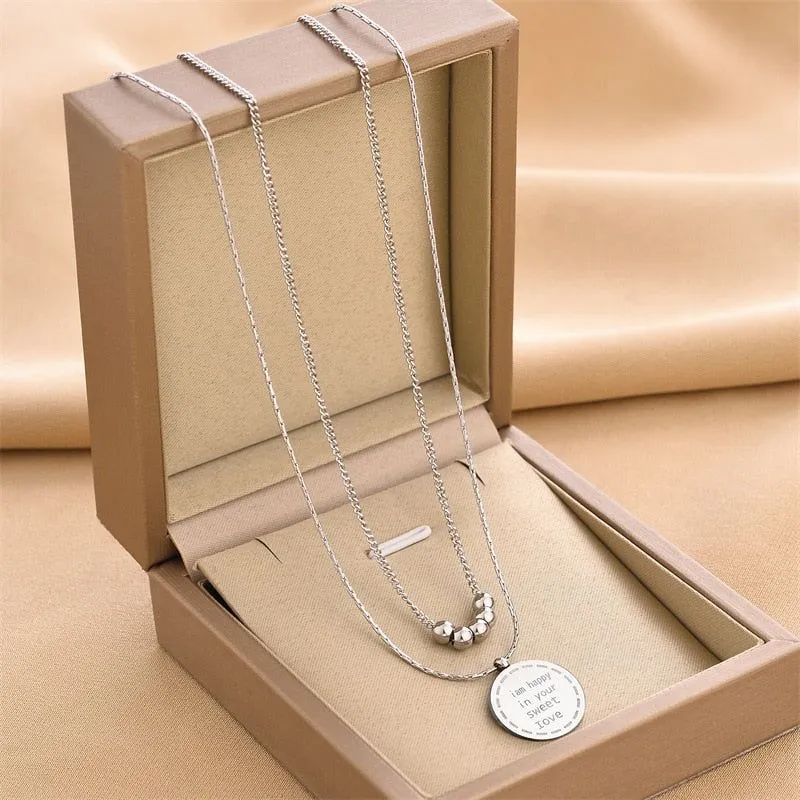 Double Layered Classic Letter Stainless Steel Necklace Charm Jewelry NCJSO16 G
