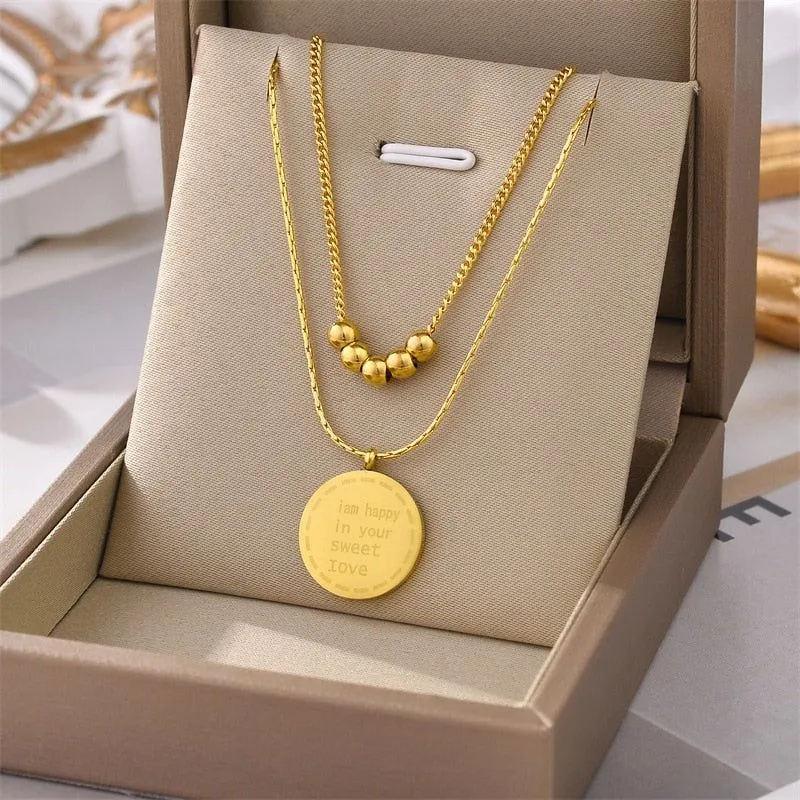 Double Layered Classic Letter Stainless Steel Necklace Charm Jewelry NCJSO16 G