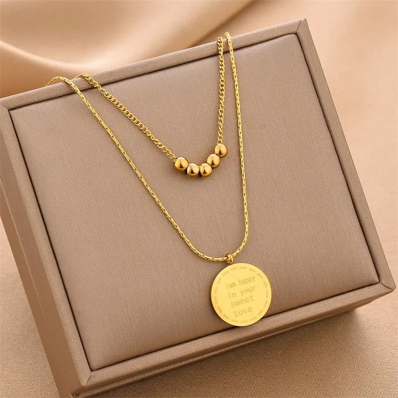 Double Layered Classic Letter Stainless Steel Necklace Charm Jewelry NCJSO16 G