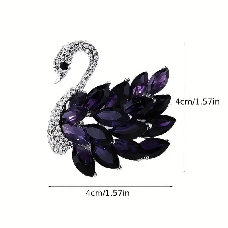 Elegant Swan Rhinestone Brooch With Simulated Gemstones