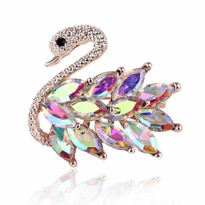 Elegant Swan Rhinestone Brooch With Simulated Gemstones
