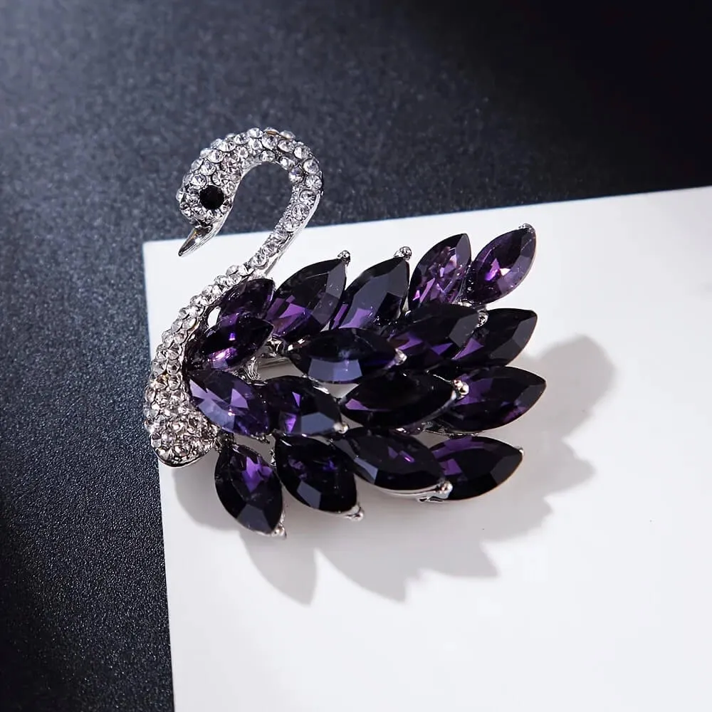 Elegant Swan Rhinestone Brooch With Simulated Gemstones