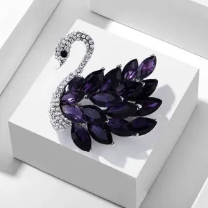 Elegant Swan Rhinestone Brooch With Simulated Gemstones