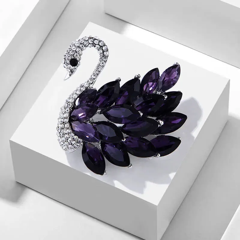 Elegant Swan Rhinestone Brooch With Simulated Gemstones