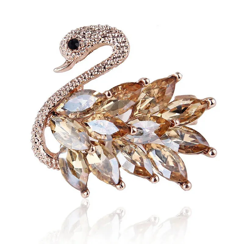 Elegant Swan Rhinestone Brooch With Simulated Gemstones