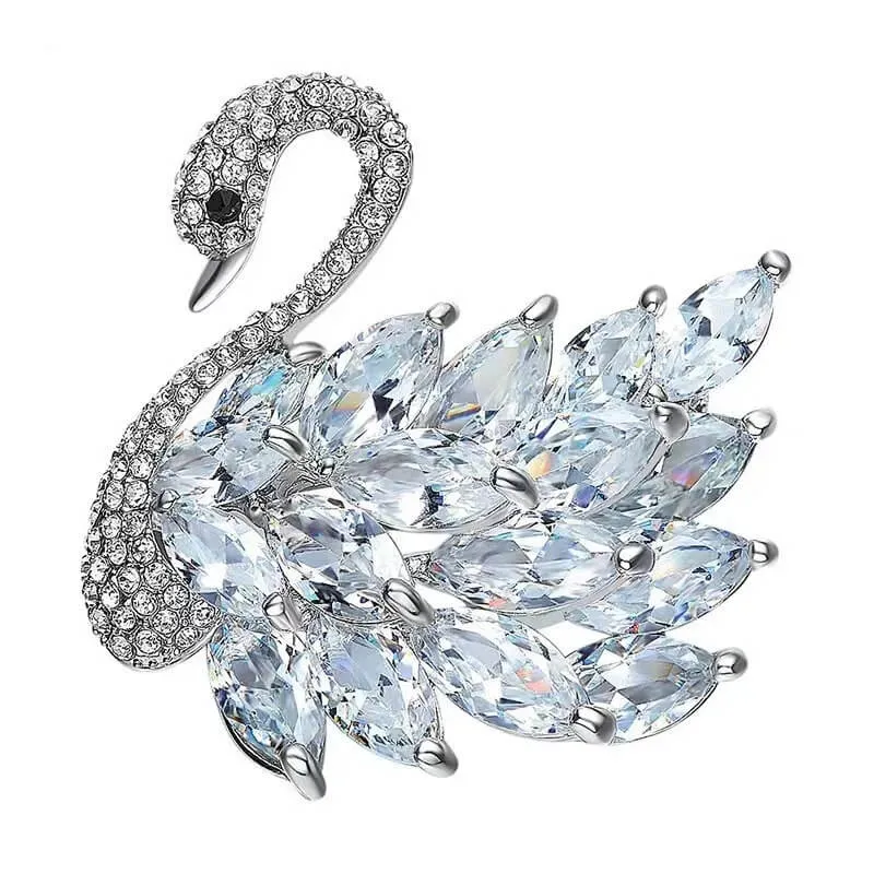 Elegant Swan Rhinestone Brooch With Simulated Gemstones
