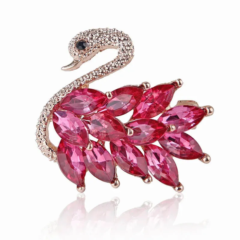 Elegant Swan Rhinestone Brooch With Simulated Gemstones