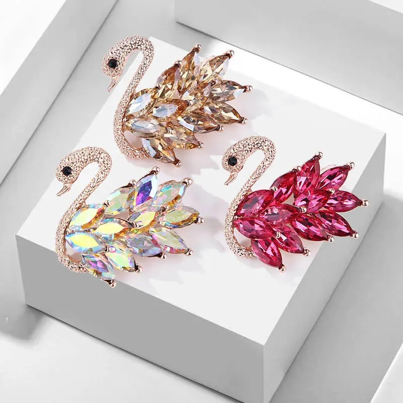 Elegant Swan Rhinestone Brooch With Simulated Gemstones