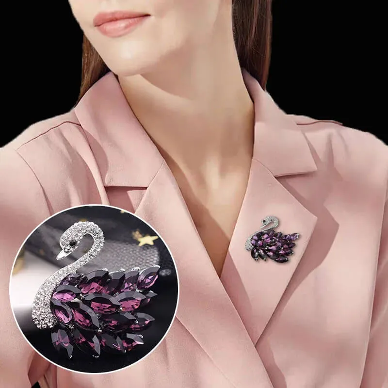 Elegant Swan Rhinestone Brooch With Simulated Gemstones