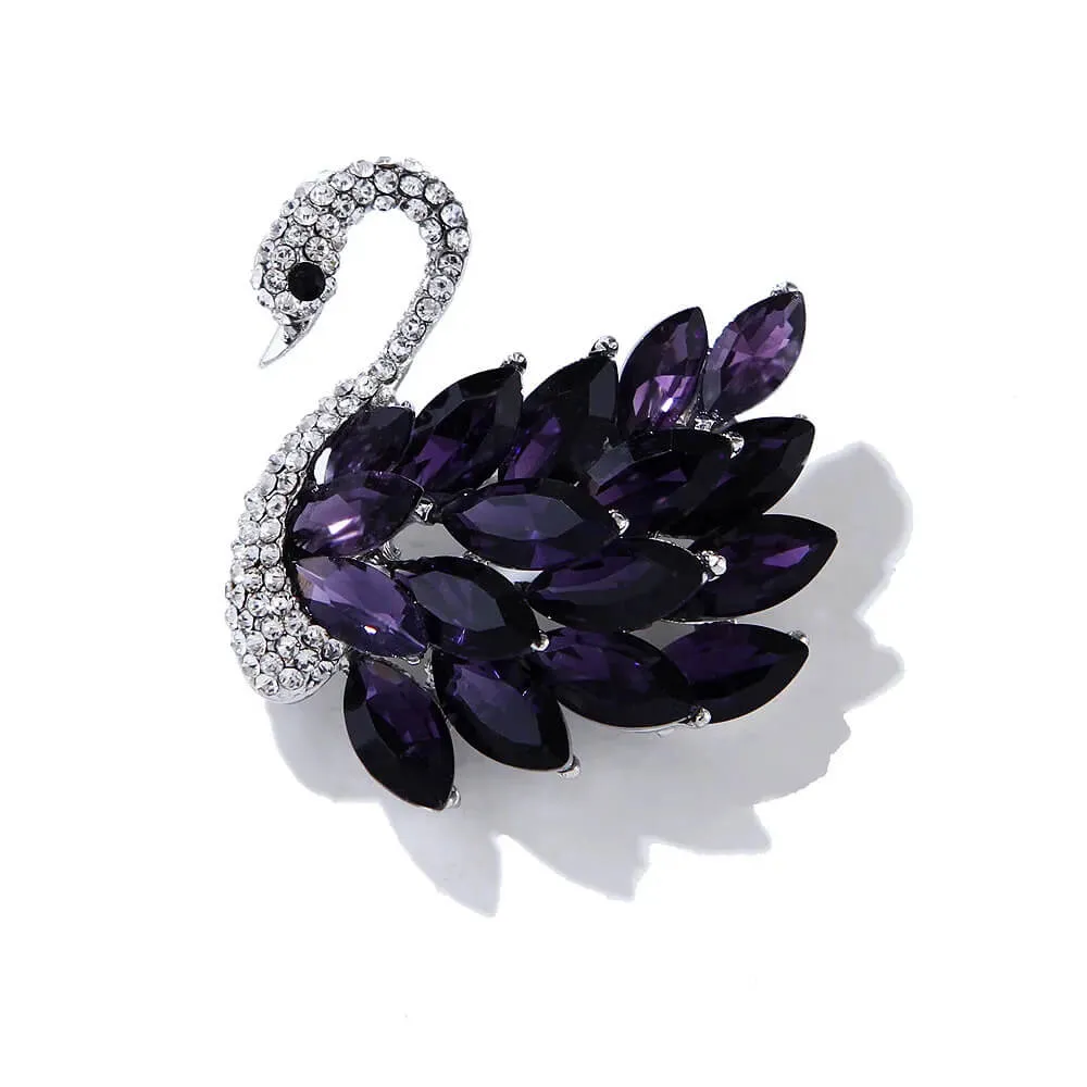 Elegant Swan Rhinestone Brooch With Simulated Gemstones