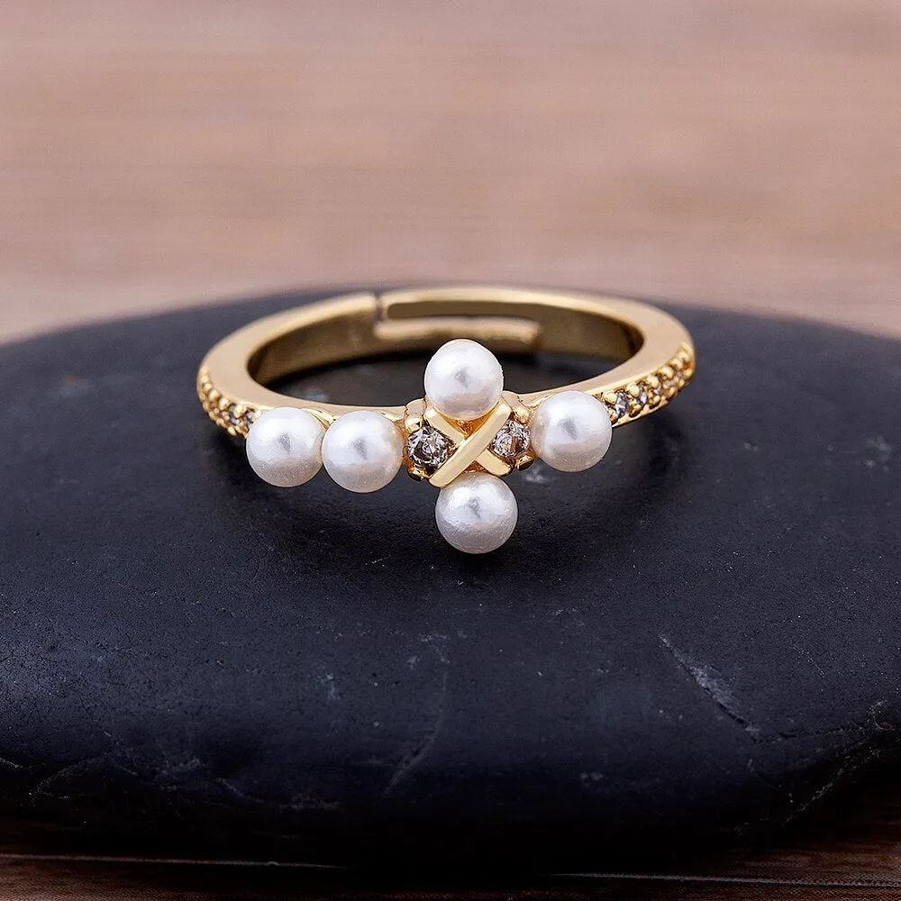 Fashion Exquisite Simple Freshwater Pearls Zircon Opening Rings
