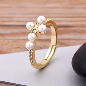 Fashion Exquisite Simple Freshwater Pearls Zircon Opening Rings
